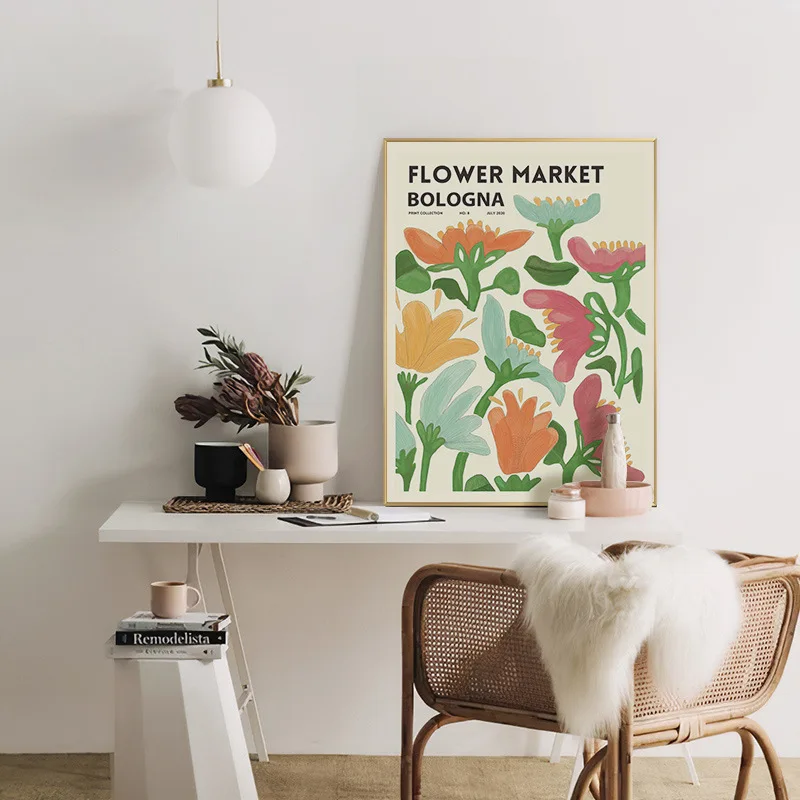 

Nordic retro flower abstract FLOWER MARKER living room poster decoration painting picture painting core canvas print