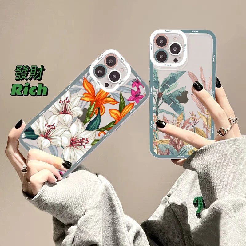 

Palm tree Leaves Plant Flower Phone Case For iPhone 14 13 12 11 Pro Max Mini X Xs XR 6 7 8 Plus SE 2020 Transparent Case
