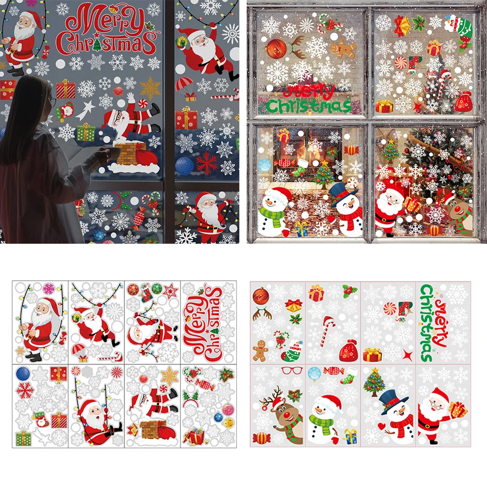 

New Year 8 Pcs Set Christmas Stickers Santa Claus Elk Shopping Mall Decoration Window Glass Electrostatic Stickers Navidad