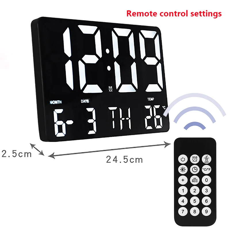LED Digital Wall Clock Large Screen Temperature Date Day Display Electronic LED Clock with Remote Control Living Room Decoration images - 6
