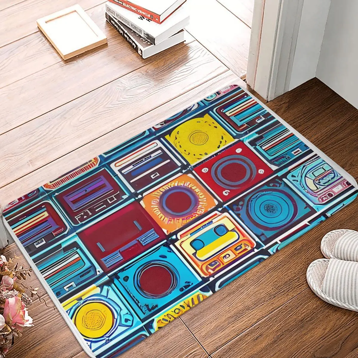 1980s Record Album Covers Cassette Tapes Boombox Boom Box Music Anti-Slip Rug Doormat Kitchen Mat Balcony Carpet Welcome Decor