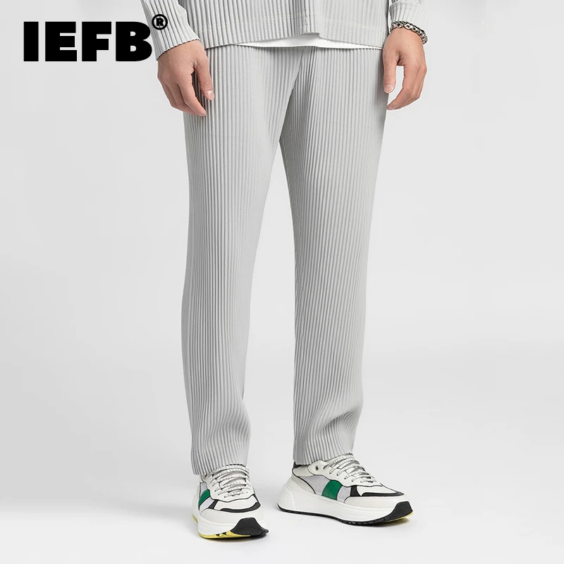 

IEFB /men's wear Japanese stretch fold fabric thin style loose wide leg pants straight pleated casual pants for male Y3059 JF150