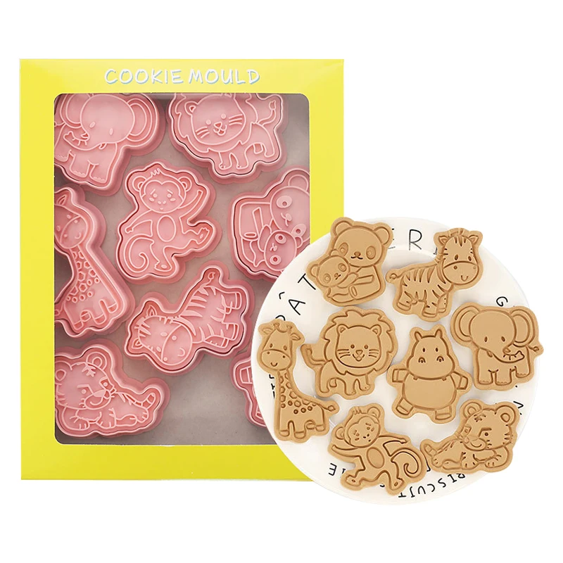 

8PCS/Set Forest Animal Biscuit Mold Cartoon Giraffe Press Cookie Three-Dimensional Sugar Turning Baking Tool