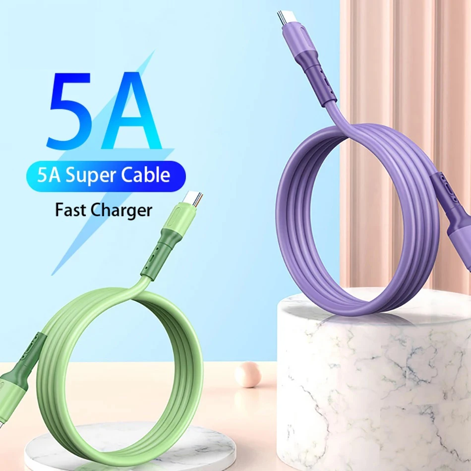 

YOCPONO 5A Smartphone Cable 1m 2m Soft Liquid Silicone Charge & Sync Cable For Fast Charging Charger For iPhone Type C Micro USB