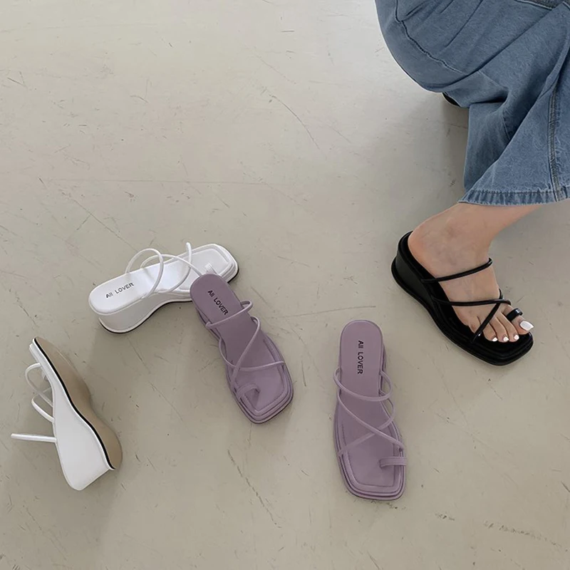 

Shoes Woman 2022 Slippers Heels Luxury Slides Rubber Flip Flops Pantofle Platform On A Wedge High Flat Designer Hawaiian New
