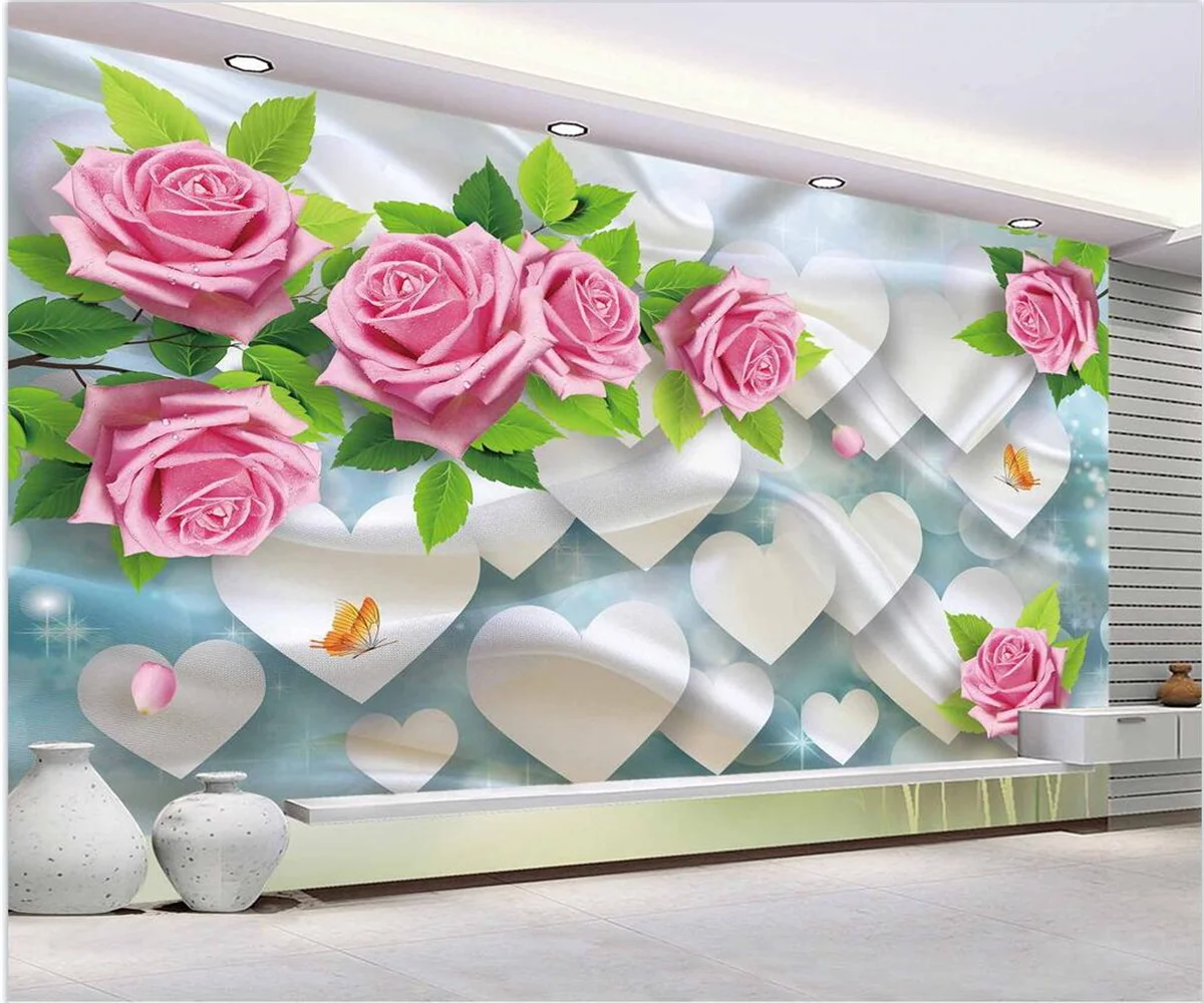 

Custom mural rose three-dimensional fashion modern aesthetic 3D wedding room TV background decoration wallpaper wall stickers