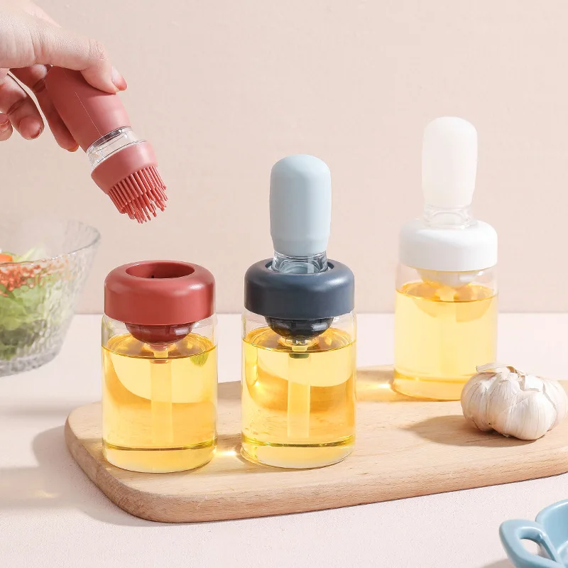 

Portable Oil Sauce Spice Bottle Oil Dispenser With Silicone Brush For Cooking Baking BBQ Seasoning Kitchen Food Grade Oil Can