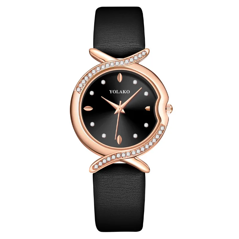 

Fashion Round Quartz Stainless Rhinestone Dial Casual Watches Leather Strap Fashionable Clock Waterproof Wristwatch for Women