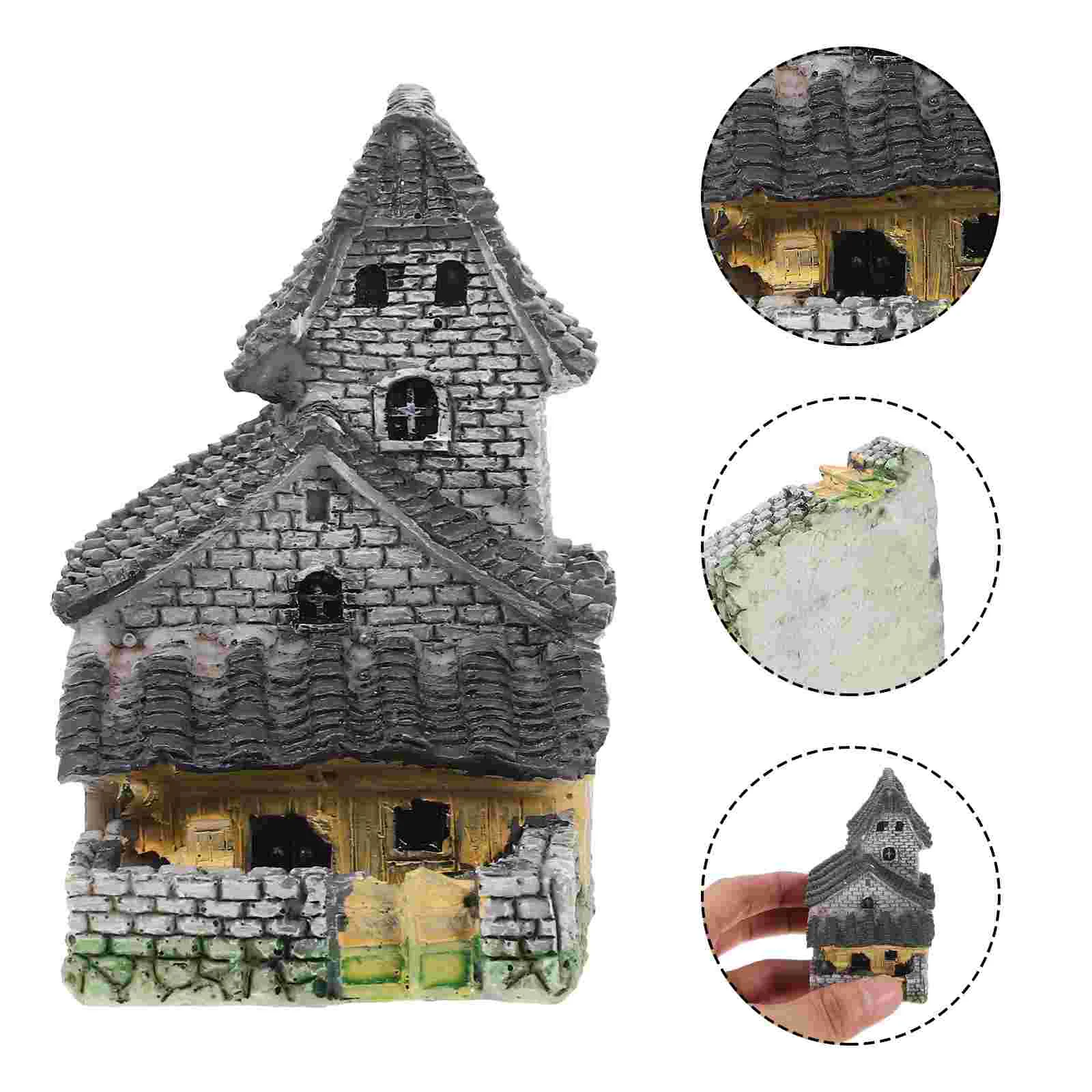 

House Cottage Mini Ornament Bonsai Resin Stone Crafts Scene Village Accessories Miniature Decoration Kit