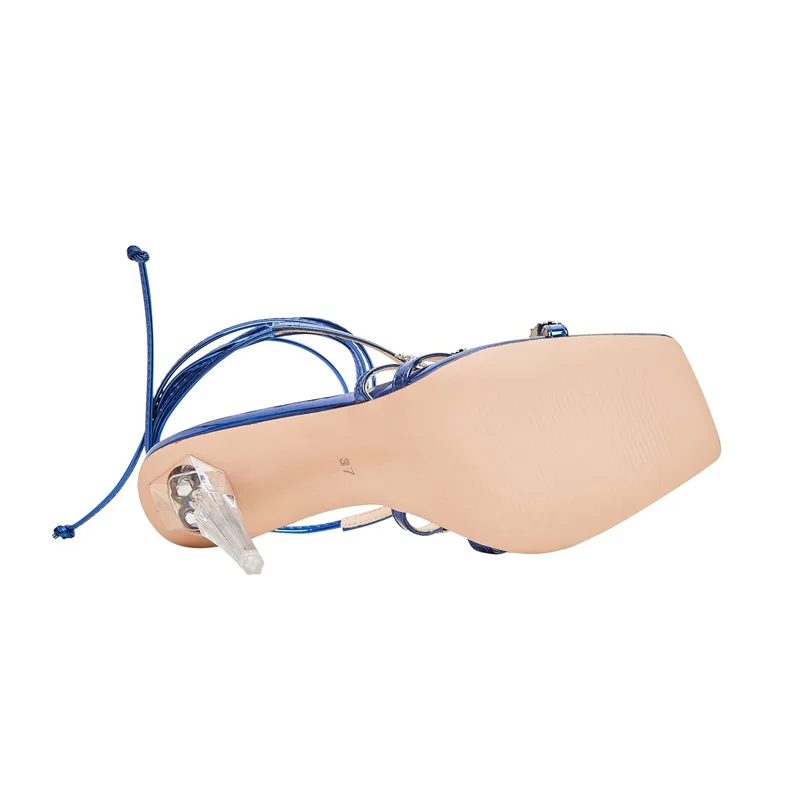 Classic Crystal Riveted Women's Shoes Fashion Summer Breathable High Heels Banquet Party Wedding Dress Cross-tied Female Sandals