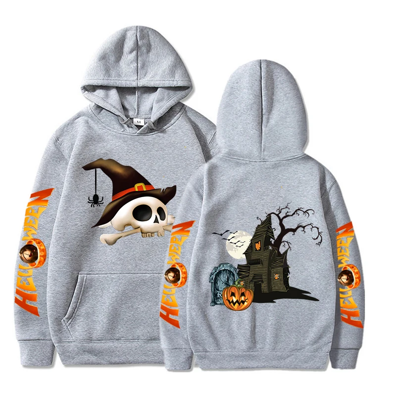 

Skull Print Oversized Hoodies Unisex Halloween Sweatshirts Harajuku Long Sleeves Pullover Autumn & Winter Fleece Fashion Clothes