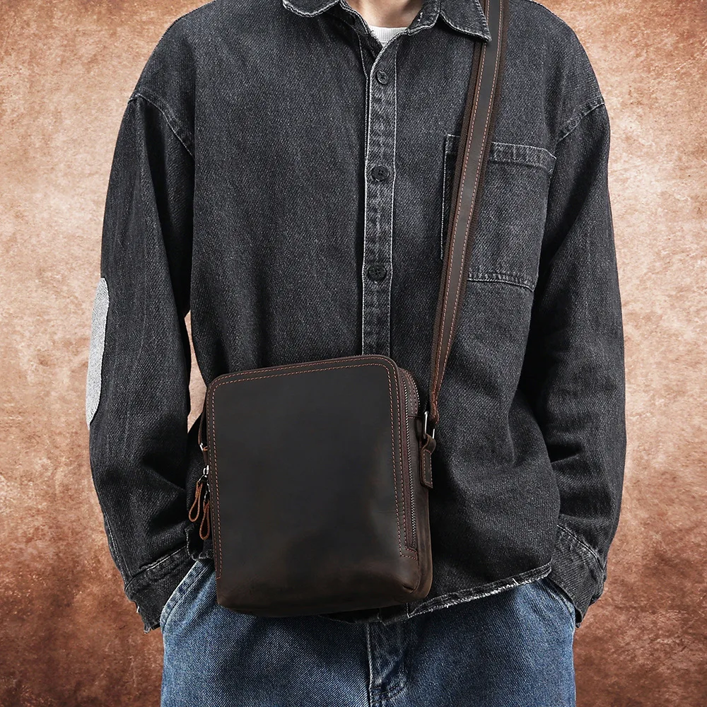 2023 New Men Head Genuine Leather Shoulder Messenger Cross Body Purses And Handbags