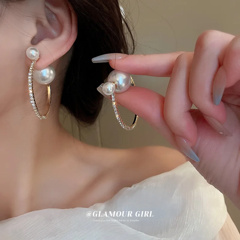 

Silver Needle Geometric Pearl Diamond Earrings French Ins Fashion Atmospheric Ear Ring Internet Celebrity Elegant Earri