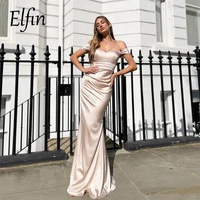 elfin simple champagne long evening dresses 2022 sweetheart off the shoulder mermaid arabic formal abendkleider prom gowns