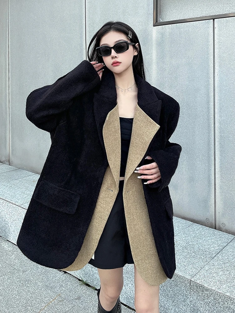 BZVW черный толстый шерстяной пиджак для женщин индивидуальный контрастного цвета