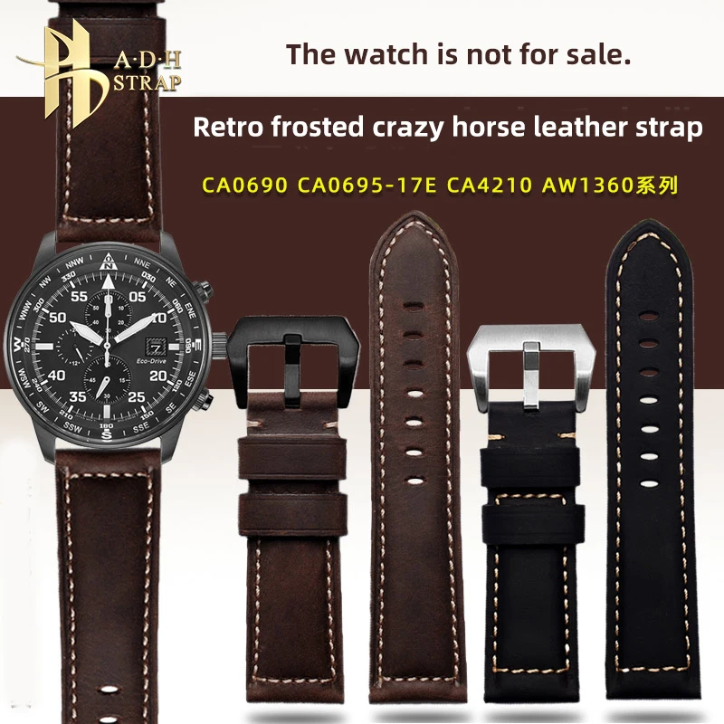 Ремешок из матовой воловьей кожи в стиле ретро для часов Citizen черный золотой Warrior