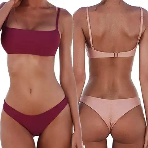 Women Sexy Wear Bikini Set Female Swimwear Beach G- String Panties Bikini Beachwear Set BathingSuit Push Up Padded Bra Swimsuit