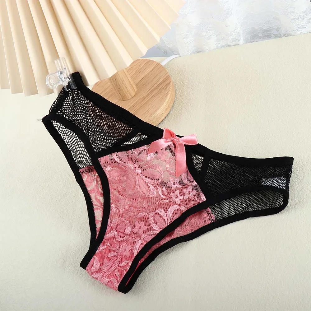 

Women's Panties Lace Mesh Underwear Sexy Hot Open Crotch Erotic Lingerie See-through Embroidered Thong Female Knickers