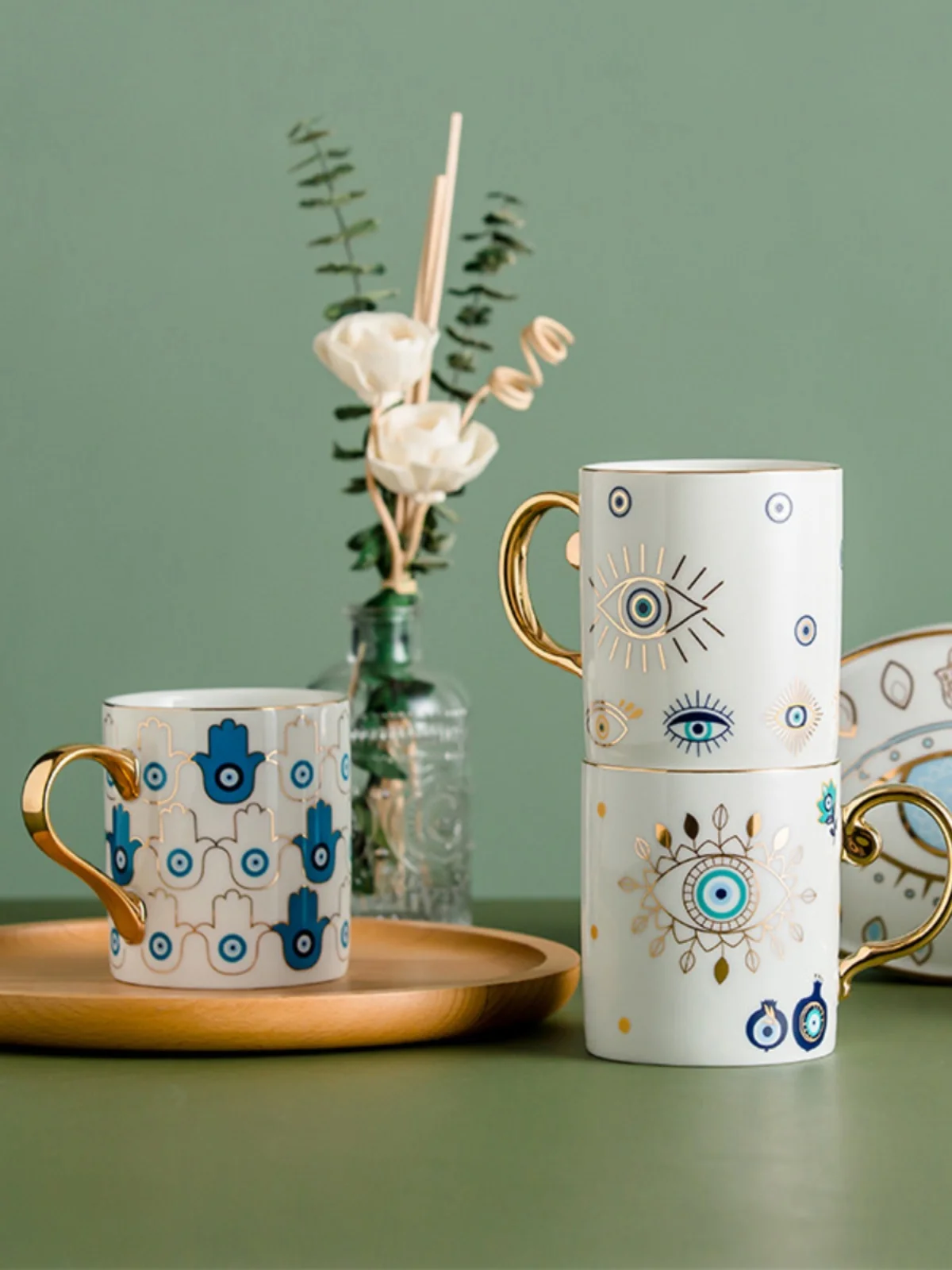 Креативная керамическая кружка с турецким голубым дьявольским глазом Золотая