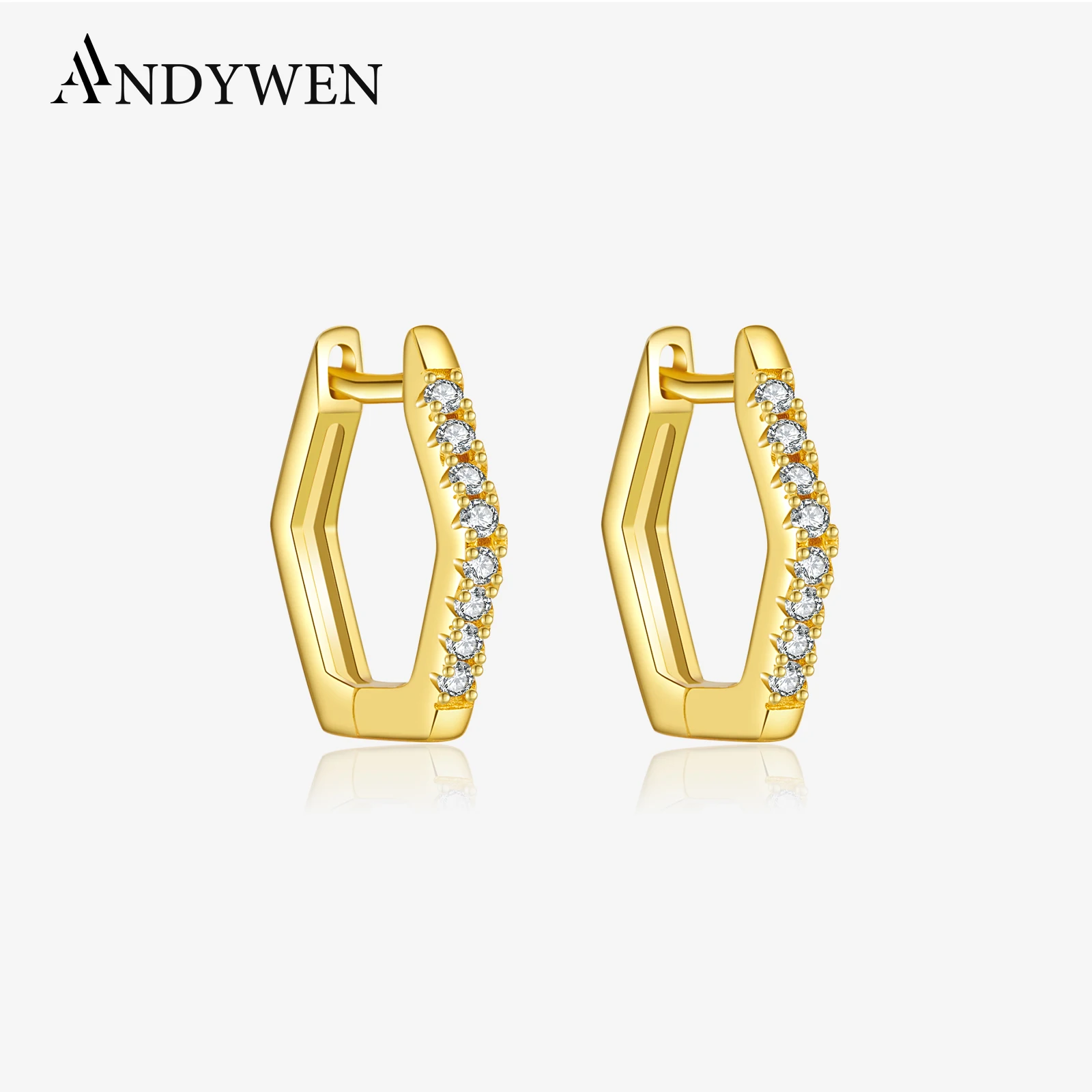 ANDYWEN стерлингового серебра 925 пробы нерегулярные геометрические серьги-кольца с