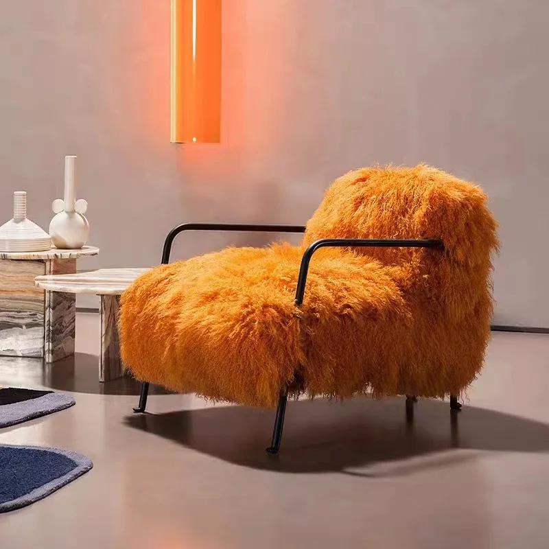 

Minimalist lamb wool lounge chair modern light luxury living room sofa chair designer villa club single chair bedroom chair