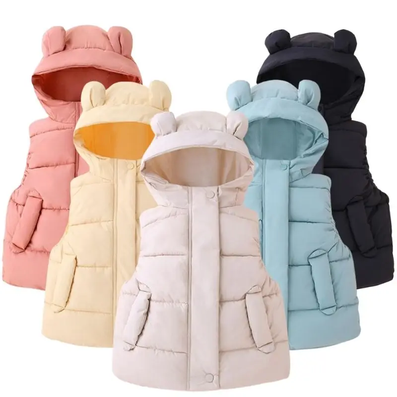 

MODX Down Vest Kids Sleeveless Jacket Infant Baby Fashion Ear Outerwear Hooded Waistcoat For Boys Girls Toddler Clothes Coat