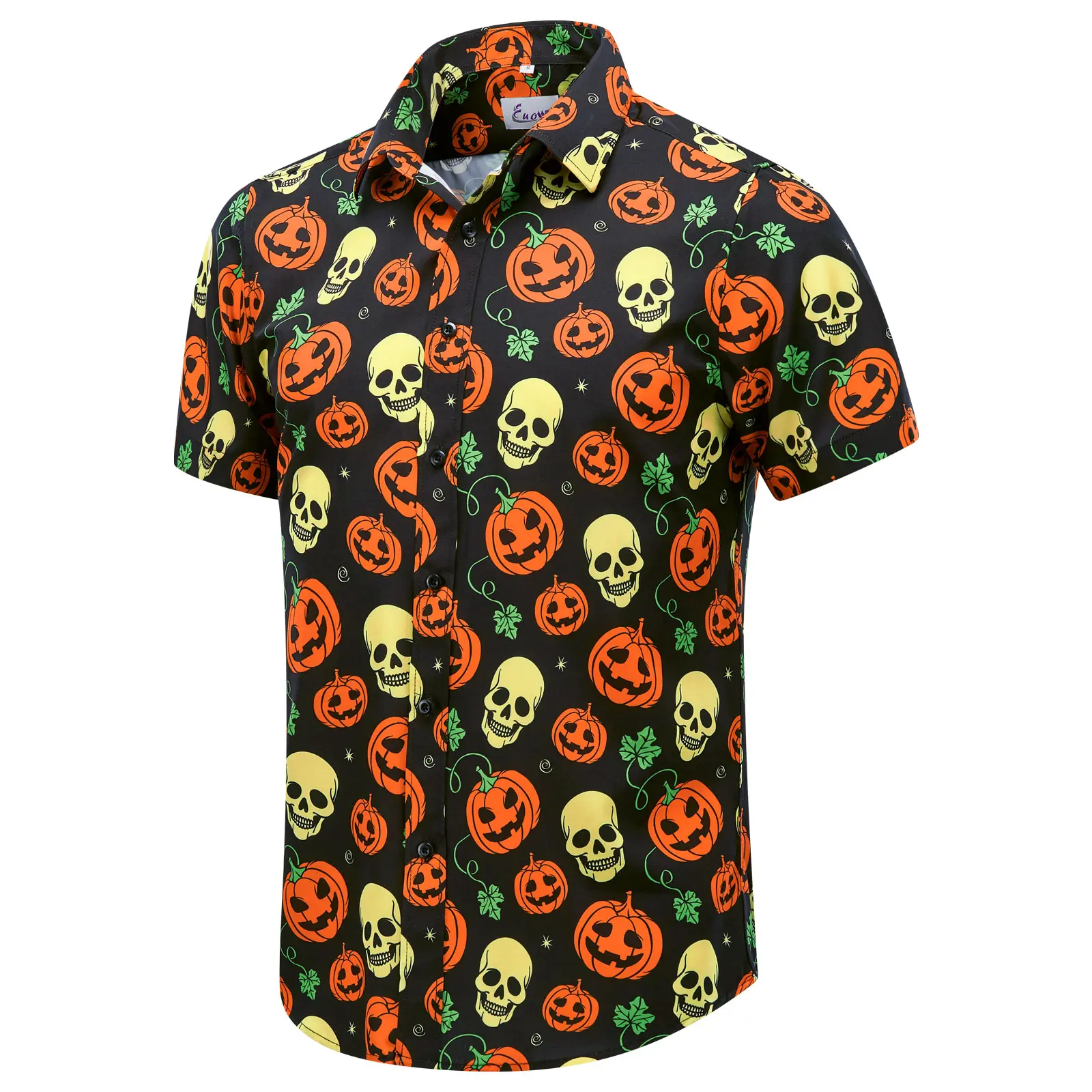 EUOW 2022 Mens Halloween Shirt Fun Pumpkins Short Sleeve Button Down Hawaiian Dress Shirts Luxury Casual Clothing Streetwear