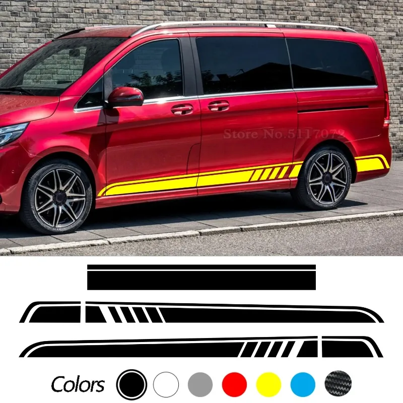Фото Для Mercedes-Benz V-Class W447 Vito Viano 2014-наст. время, AMG, 3 шт., наклейки на капот, боковые полосы, наклейки на пороги №4