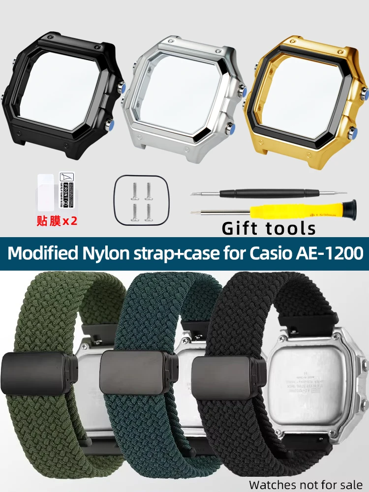 18mm for Casio F-91W Elastic nylon watchband SGW400 F91W F84 F105/108/A158W/168 + AE1200/1300 case mod kit Modified