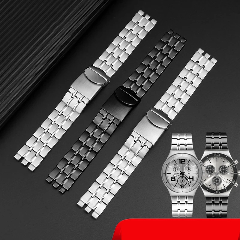 

19mm 21mm Fine steel watchband for swatch strap YVS451 YVS435 YCS443g watch accessories men's women's wristband bracelet black