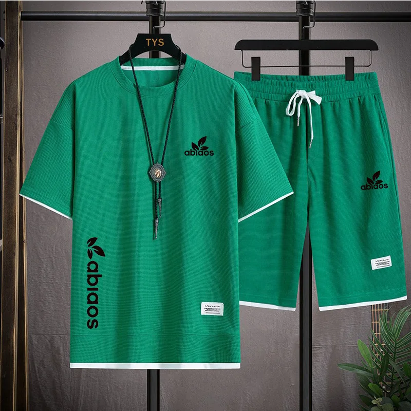 Men's Tracksuit Two Pieces Fake Fashion Cotton Comfortable Sets Women Short Sleeve T Shirts+Sport Shorts Suit Casual Clothing