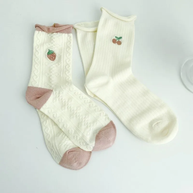 Simple Fashion White Cartoon Cute Lolita Women's Cotton Socks Set 5 Pairs New 2023 Funny Pink Girl Student Cotton Socks Gift
