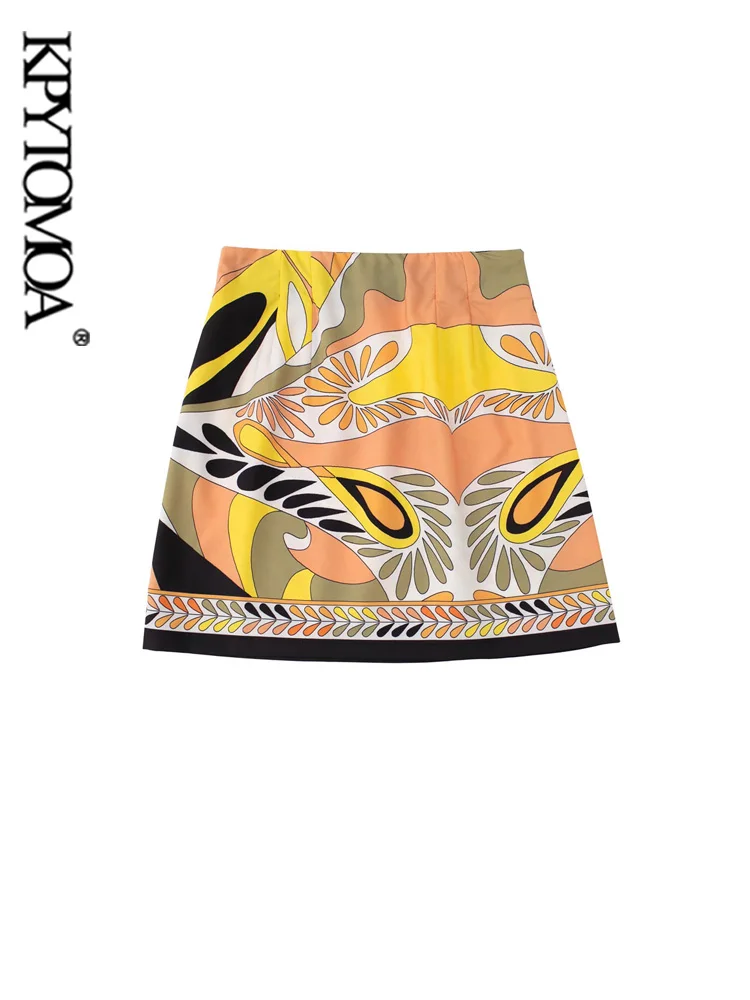 

KPYTOMOA Женская модная трапециевидная мини-юбка с принтом винтажные женские юбки с высокой талией и боковой молнией Mujer