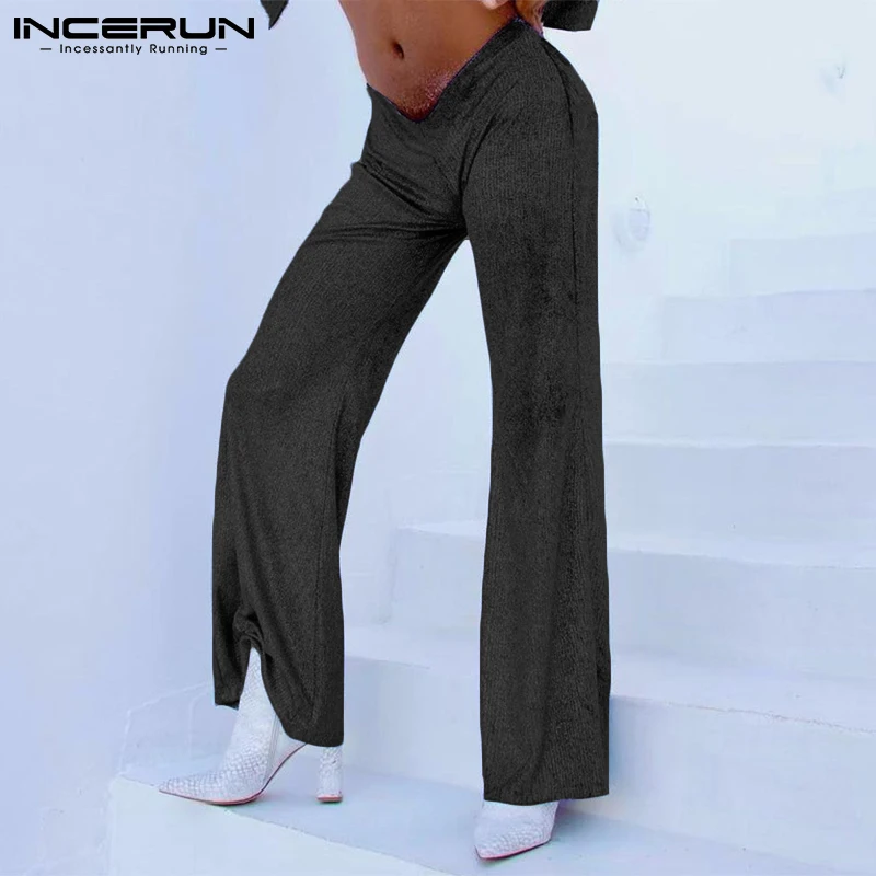 

INCERUN 2022 Fashion Men Casual Pants Solid Color Elastic Waist Streetwear Wide Leg Trousers Men Personality Loose Pantalon 5XL