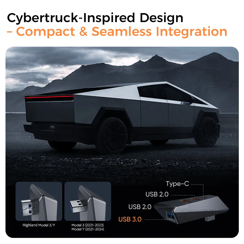 Фото Док-станция для Tesla Model 3/Y/3 Highland/Y Juniper 21+ Glovebox USB-концентратор, 4 порта расширения USB 3.0, передача данных и зарядка №2