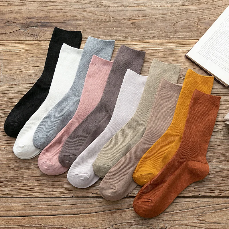 

Носки Женские однотонные в стиле Харадзюку, элегантные длинные хлопковые носки в стиле ретро, дышащие повседневные хлопковые в японском ст...