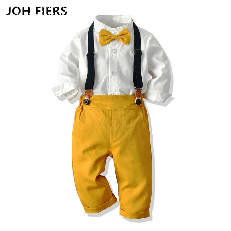 

Осенний костюм для маленьких мальчиков, белая рубашка с длинным рукавом и галстуком-бабочкой + брюки на подтяжках, комплект из 2 предметов, К...