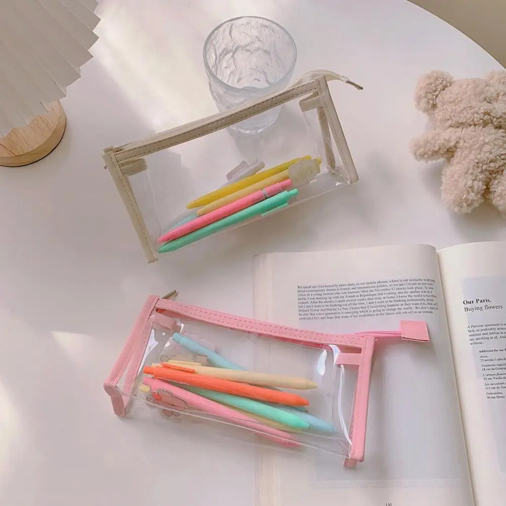 

School Zipper Pencil Cases Bags Transparent Lightweight Portable Zipper Pen Pouch Cosmetic Bag for School