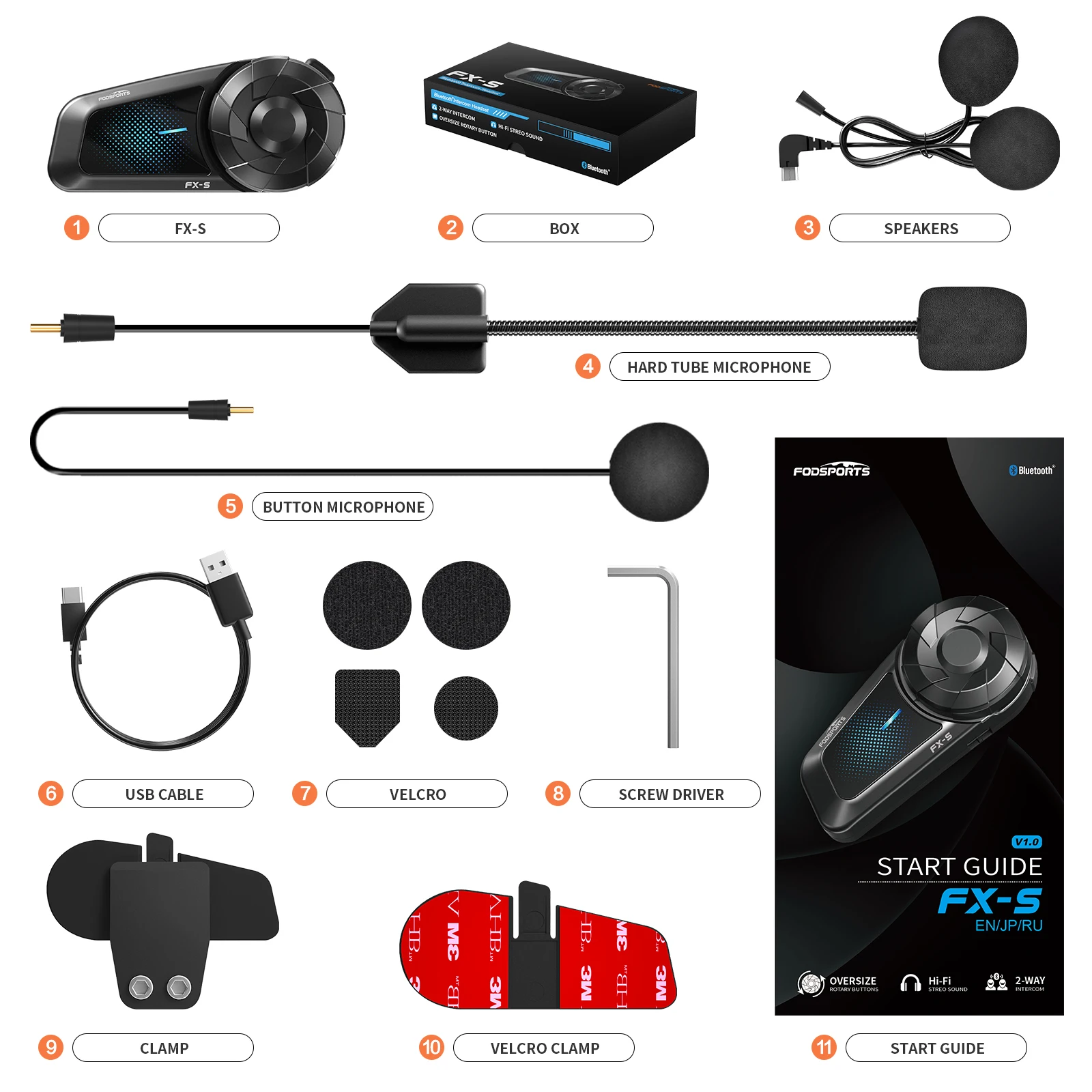 

Мотоциклетная гарнитура Fodsports FX-S, беспроводная Bluetooth гарнитура для шлема, 1000M, BT5.4