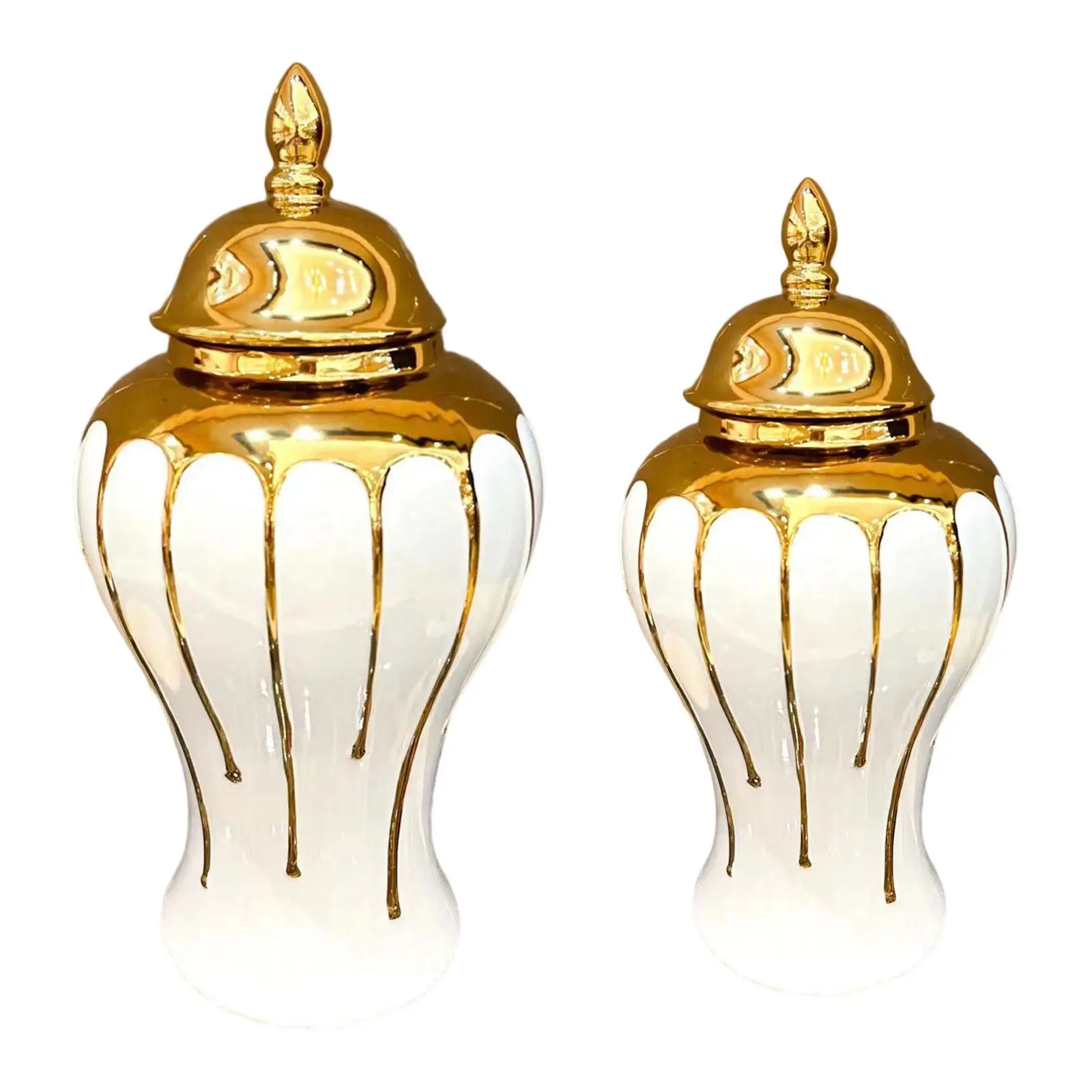 

Ceramic Vase Ginger Jar with Lid Golden European Jar Decorative Handicraft