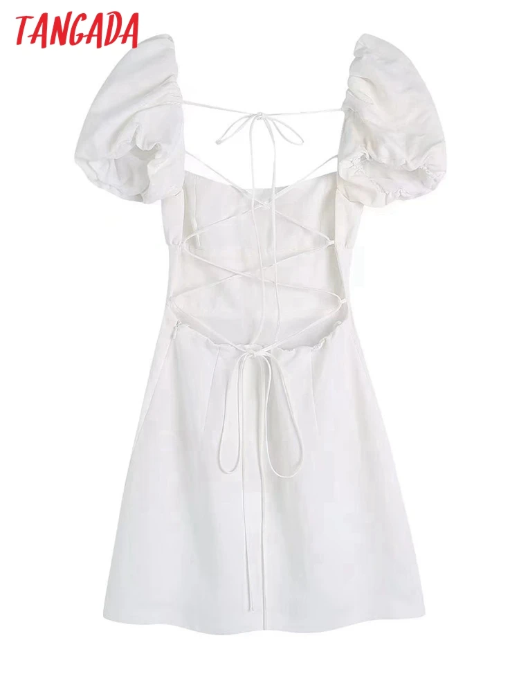 Платье женское летнее хлопковое с открытой спиной и коротким рукавом-фонариком |