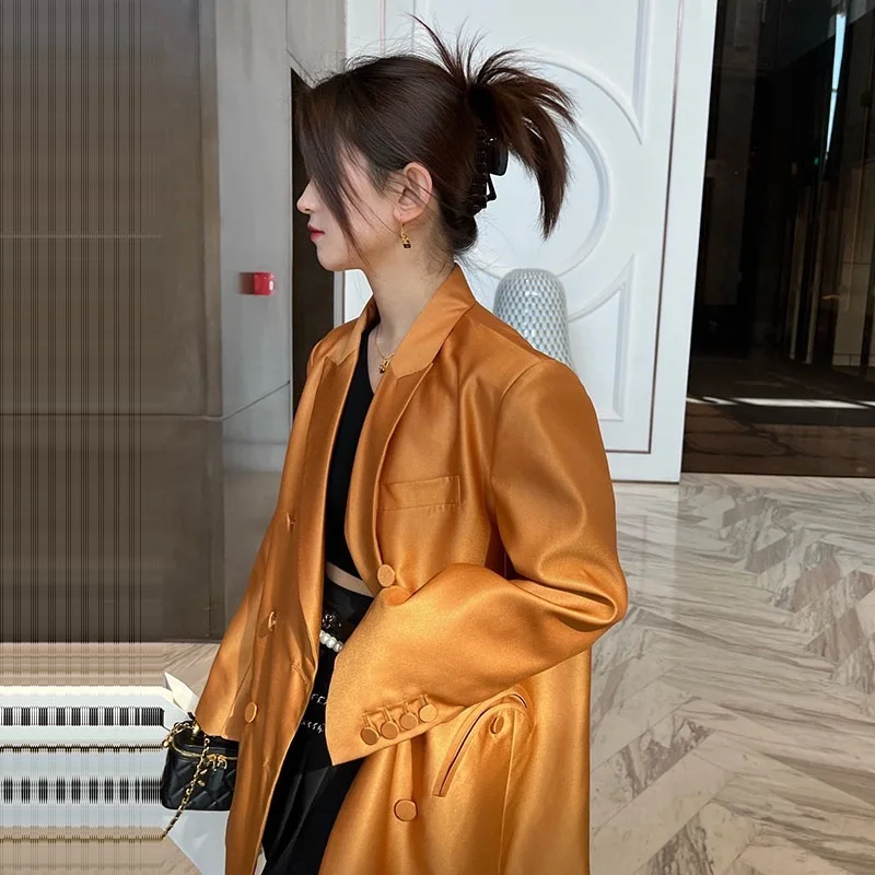 Весенне-осенний винтажный желтый костюм куртка Женский Повседневный офисный