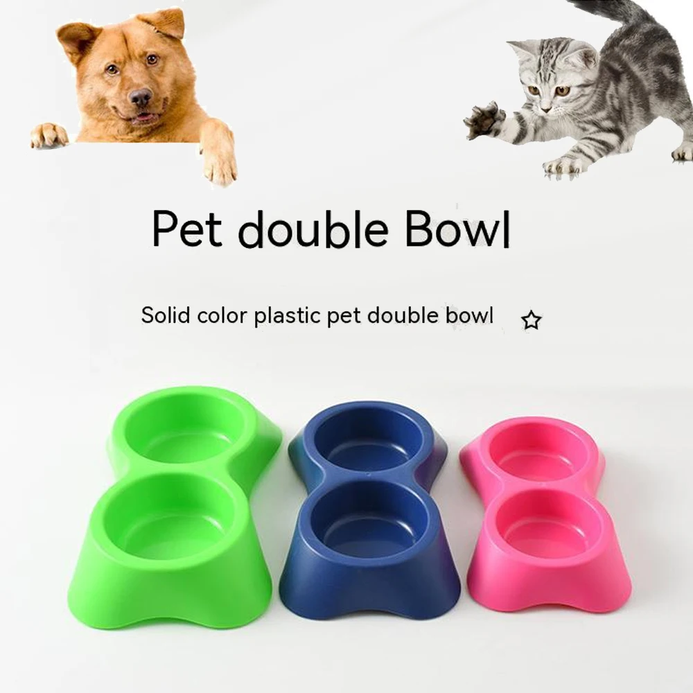 

Dogs Double Bowl Eco Friendly Plastic Elevated Double Pet Food Bowl Travel Drinking water Outdoor Indoor Cats Bowls Feeder