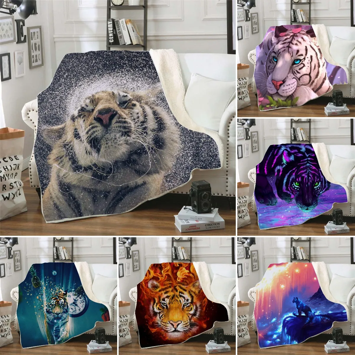 

Tiger Throw Blanket for Kids Girls Teens and Adults Animal Snow Print Winter Warm Fleece Flannel Blanket Soft Comforter for Bed