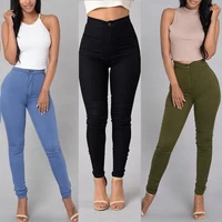 womens denim tights sexy fitness high waist trousers women white black blue tight solid color fashion clothing