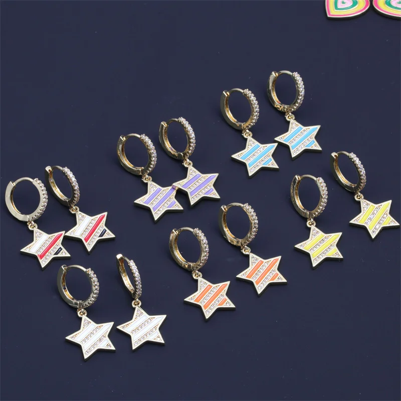 

Summer Fashion Korean Cute Pentagram Earrings For Women Bohemia Style Punk Girl Copper Stud Earring Kpop Jewelry 2022 Wholesale
