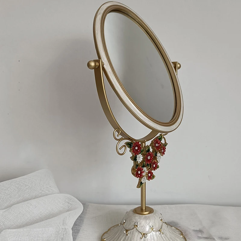 

Enamel Color Double-sided Desktop Makeup Mirror Home Retro Dressing Mirrors Princess Mirror Nordic Girl House Decoration