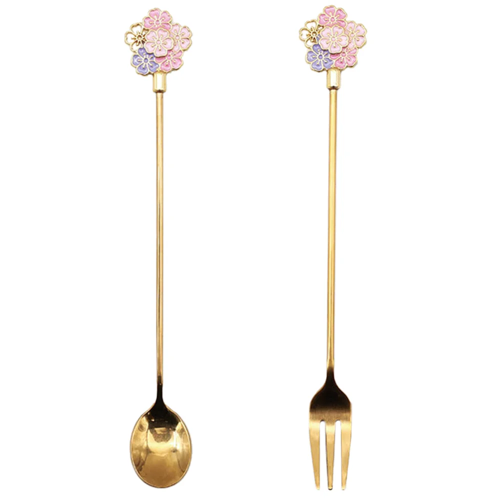 

Spoon Fork Dessert Forks Spoons Coffee Stirring Set Ice Tea Flower Appetizer Cream Fruit Saladdinner Stainless Cocktail Cake