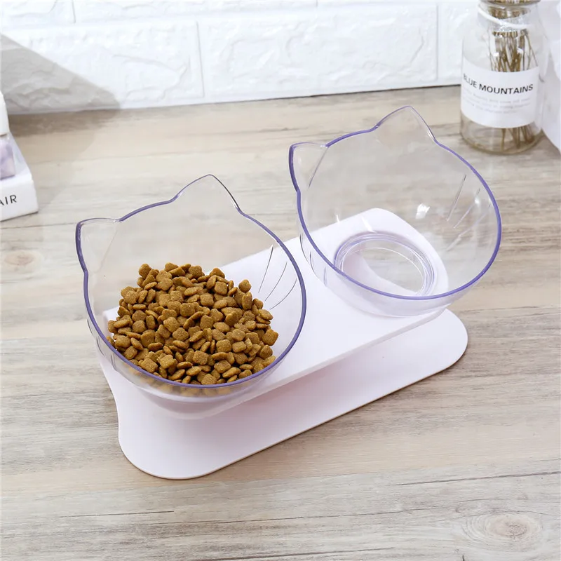 

Double Cat Bowl Water And Food Feed Plastics Pet Bowls Non-slip Drinking Raised Stand Dish Bowls For Pets Food Feeder