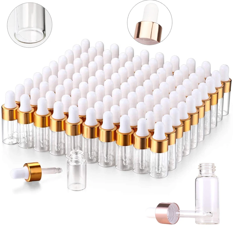 

30Pcs 1ml-5ml Amber/Clear Glass Dropper Bottles Mini Portable Refillable Essential Oils Sample Cosmetic Perfume Traveling Vials